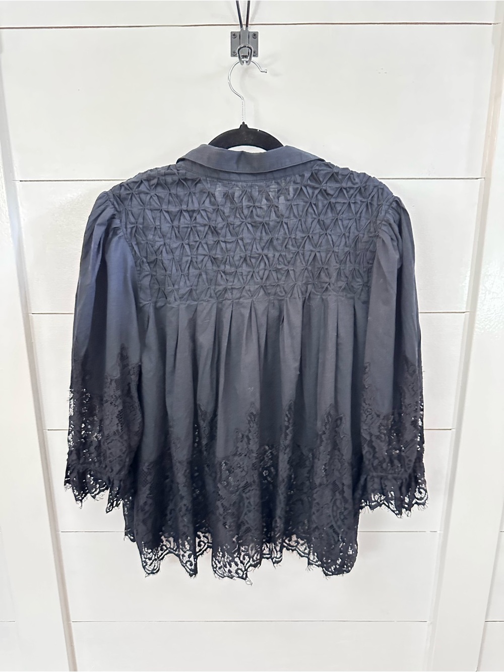 Anthropology L sheer lace black textured victorian silhouette cotton blouse - Picture 5 of 16